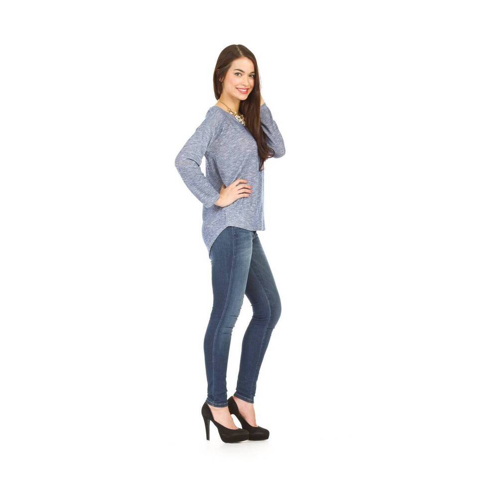 NEW PAPILLON lurex knit shirt hem pullover in blue